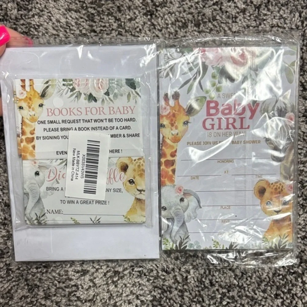 Baby Shower Invitation, books for baby and Diaper Raffle